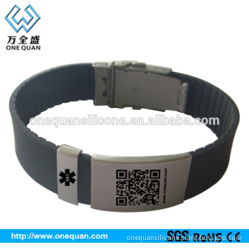 customized qr code silicon wristband with metal clasp